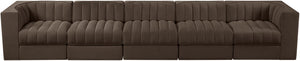 Meridian Furniture Rummi Five Piece Channel Tufted Modular Sectional in Brown Velvet Performance Fabric 660Brown-S155