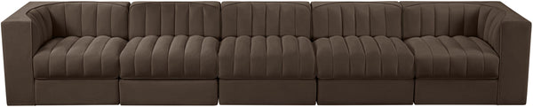 Meridian Furniture Rummi Five Piece Channel Tufted Modular Sectional in Brown Velvet Performance Fabric 660Brown-S155