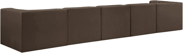 Meridian Furniture Rummi Five Piece Channel Tufted Modular Sectional in Brown Velvet Performance Fabric 660Brown-S155