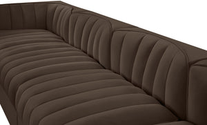 Meridian Furniture Rummi Five Piece Channel Tufted Modular Sectional in Brown Velvet Performance Fabric 660Brown-S155