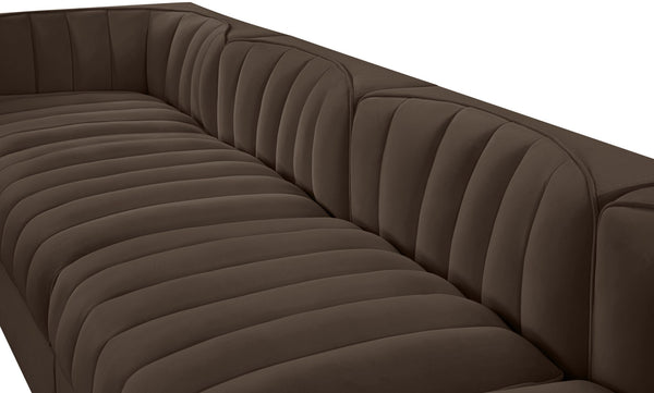 Meridian Furniture Rummi Five Piece Channel Tufted Modular Sectional in Brown Velvet Performance Fabric 660Brown-S155