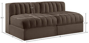 Meridian Furniture Rummi Channel Tufted Modular Loveseat in Stain Resistant Performance Velvet for Modern Living Brown 58 inches 660Brown-S58