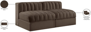 Meridian Furniture Rummi Channel Tufted Modular Loveseat in Stain Resistant Performance Velvet for Modern Living Brown 58 inches 660Brown-S58