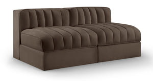 Meridian Furniture Rummi Channel Tufted Modular Loveseat in Stain Resistant Performance Velvet for Modern Living Brown 58 inches 660Brown-S58