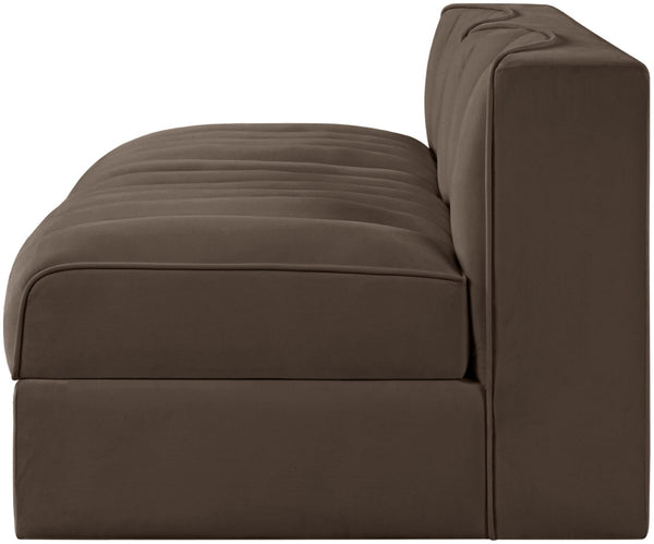 Meridian Furniture Rummi Channel Tufted Modular Loveseat in Stain Resistant Performance Velvet for Modern Living Brown 58 inches 660Brown-S58