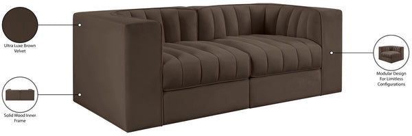 Meridian Furniture Rummi Channel Tufted Modular Loveseat in Stain Resistant Performance Velvet for Modern Living Brown 68 inches 660Brown-S68