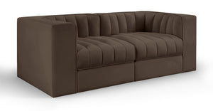 Meridian Furniture Rummi Channel Tufted Modular Loveseat in Stain Resistant Performance Velvet for Modern Living Brown 68 inches 660Brown-S68