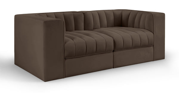 Meridian Furniture Rummi Channel Tufted Modular Loveseat in Stain Resistant Performance Velvet for Modern Living Brown 68 inches 660Brown-S68