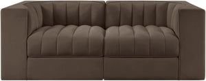 Meridian Furniture Rummi Channel Tufted Modular Loveseat in Stain Resistant Performance Velvet for Modern Living Brown 68 inches 660Brown-S68