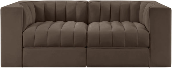 Meridian Furniture Rummi Channel Tufted Modular Loveseat in Stain Resistant Performance Velvet for Modern Living Brown 68 inches 660Brown-S68