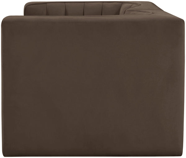 Meridian Furniture Rummi Channel Tufted Modular Loveseat in Stain Resistant Performance Velvet for Modern Living Brown 68 inches 660Brown-S68
