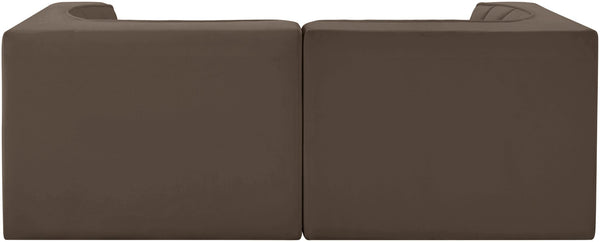 Meridian Furniture Rummi Channel Tufted Modular Loveseat in Stain Resistant Performance Velvet for Modern Living Brown 68 inches 660Brown-S68
