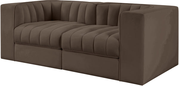 Meridian Furniture Rummi Channel Tufted Modular Loveseat in Stain Resistant Performance Velvet for Modern Living Brown 68 inches 660Brown-S68