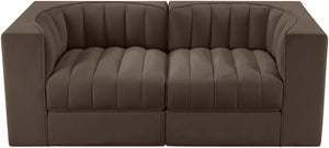Meridian Furniture Rummi Channel Tufted Modular Loveseat in Stain Resistant Performance Velvet for Modern Living Brown 68 inches 660Brown-S68