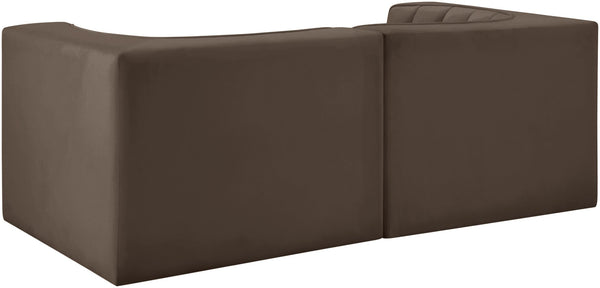 Meridian Furniture Rummi Channel Tufted Modular Loveseat in Stain Resistant Performance Velvet for Modern Living Brown 68 inches 660Brown-S68