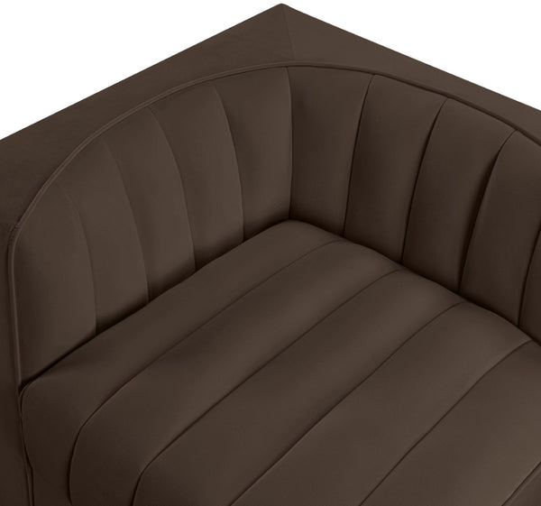 Meridian Furniture Rummi Channel Tufted Modular Loveseat in Stain Resistant Performance Velvet for Modern Living Brown 68 inches 660Brown-S68