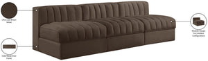 Meridian Furniture Rummi Three Piece Modular Sofa with Channel Tufted Brown Velvet Performance Fabric 660Brown-S87
