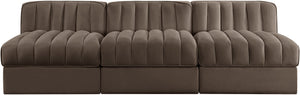 Meridian Furniture Rummi Three Piece Modular Sofa with Channel Tufted Brown Velvet Performance Fabric 660Brown-S87