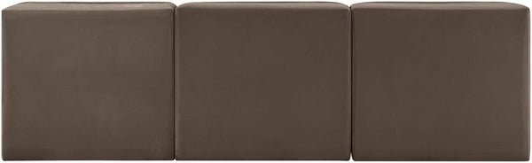 Meridian Furniture Rummi Three Piece Modular Sofa with Channel Tufted Brown Velvet Performance Fabric 660Brown-S87