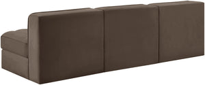 Meridian Furniture Rummi Three Piece Modular Sofa with Channel Tufted Brown Velvet Performance Fabric 660Brown-S87