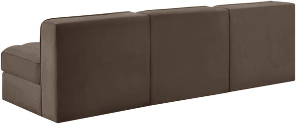 Meridian Furniture Rummi Three Piece Modular Sofa with Channel Tufted Brown Velvet Performance Fabric 660Brown-S87