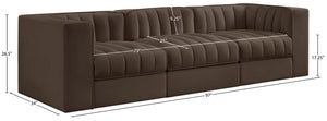 Meridian Furniture Rummi Channel Tufted Modular Sofa in Stain Resistant Brown Velvet for Living Rooms 660Brown-S97