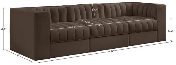Meridian Furniture Rummi Channel Tufted Modular Sofa in Stain Resistant Brown Velvet for Living Rooms 660Brown-S97