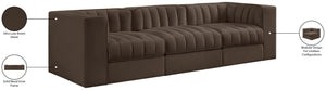 Meridian Furniture Rummi Channel Tufted Modular Sofa in Stain Resistant Brown Velvet for Living Rooms 660Brown-S97