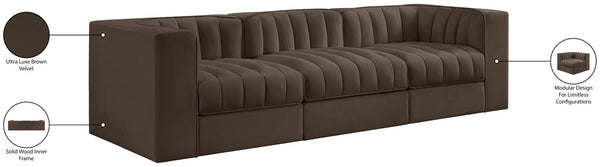 Meridian Furniture Rummi Channel Tufted Modular Sofa in Stain Resistant Brown Velvet for Living Rooms 660Brown-S97