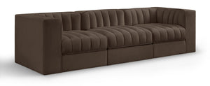 Meridian Furniture Rummi Channel Tufted Modular Sofa in Stain Resistant Brown Velvet for Living Rooms 660Brown-S97