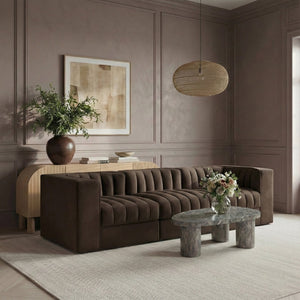 Meridian Furniture Rummi Channel Tufted Modular Sofa in Stain Resistant Brown Velvet for Living Rooms 660Brown-S97