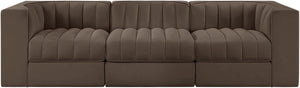 Meridian Furniture Rummi Channel Tufted Modular Sofa in Stain Resistant Brown Velvet for Living Rooms 660Brown-S97