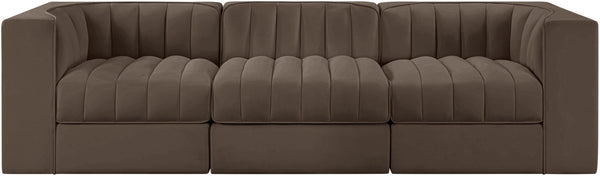 Meridian Furniture Rummi Channel Tufted Modular Sofa in Stain Resistant Brown Velvet for Living Rooms 660Brown-S97
