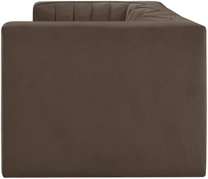Meridian Furniture Rummi Channel Tufted Modular Sofa in Stain Resistant Brown Velvet for Living Rooms 660Brown-S97