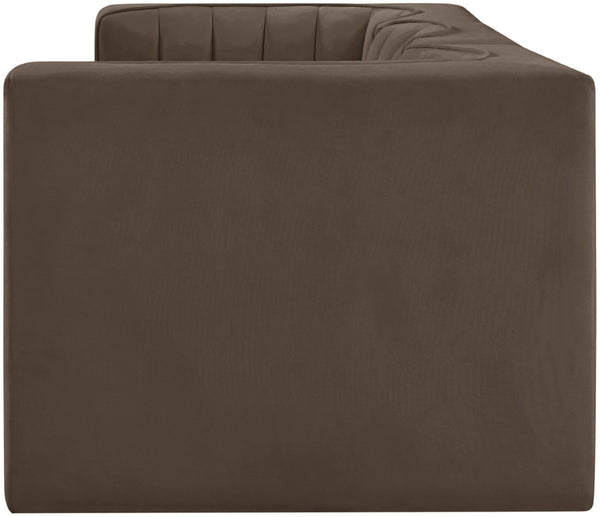 Meridian Furniture Rummi Channel Tufted Modular Sofa in Stain Resistant Brown Velvet for Living Rooms 660Brown-S97