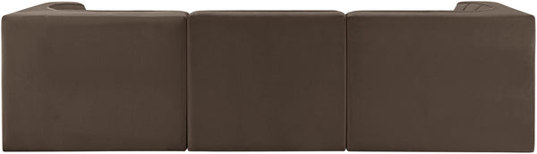 Meridian Furniture Rummi Channel Tufted Modular Sofa in Stain Resistant Brown Velvet for Living Rooms 660Brown-S97