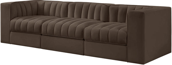 Meridian Furniture Rummi Channel Tufted Modular Sofa in Stain Resistant Brown Velvet for Living Rooms 660Brown-S97