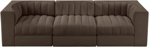 Meridian Furniture Rummi Channel Tufted Modular Sofa in Stain Resistant Brown Velvet for Living Rooms 660Brown-S97