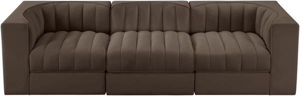 Meridian Furniture Rummi Channel Tufted Modular Sofa in Stain Resistant Brown Velvet for Living Rooms 660Brown-S97