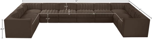 Meridian Furniture Rummi Channel Tufted Velvet 10 Piece Modular Sectional for Open Living Spaces 660Brown-Sec10A