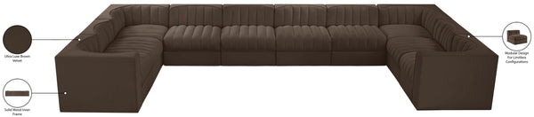 Meridian Furniture Rummi Channel Tufted Velvet 10 Piece Modular Sectional for Open Living Spaces 660Brown-Sec10A