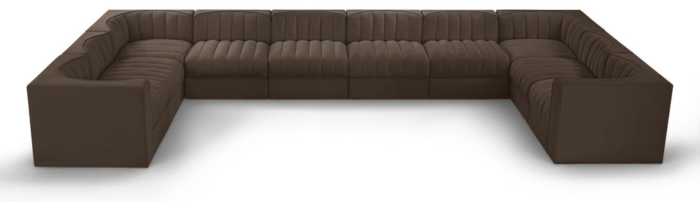 Meridian Furniture Rummi Channel Tufted Velvet 10 Piece Modular Sectional for Open Living Spaces 660Brown-Sec10A