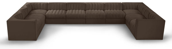 Meridian Furniture Rummi Channel Tufted Velvet 10 Piece Modular Sectional for Open Living Spaces 660Brown-Sec10A