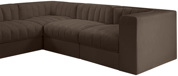 Meridian Furniture Rummi Channel Tufted Velvet 10 Piece Modular Sectional for Open Living Spaces 660Brown-Sec10A