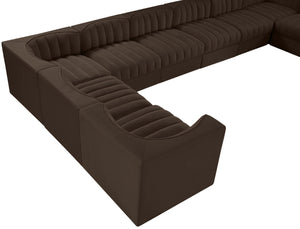 Meridian Furniture Rummi Channel Tufted Velvet 10 Piece Modular Sectional for Open Living Spaces 660Brown-Sec10A