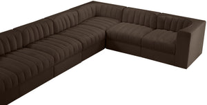 Meridian Furniture Rummi Channel Tufted Velvet 10 Piece Modular Sectional for Open Living Spaces 660Brown-Sec10A