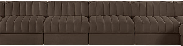 Meridian Furniture Rummi Channel Tufted Velvet 10 Piece Modular Sectional for Open Living Spaces 660Brown-Sec10A