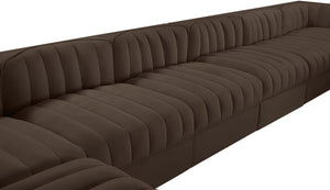 Meridian Furniture Rummi Channel Tufted Velvet 10 Piece Modular Sectional for Open Living Spaces 660Brown-Sec10A