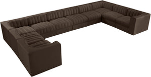 Meridian Furniture Rummi Channel Tufted Velvet 10 Piece Modular Sectional for Open Living Spaces 660Brown-Sec10A