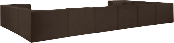 Meridian Furniture Rummi Channel Tufted Velvet 10 Piece Modular Sectional for Open Living Spaces 660Brown-Sec10A